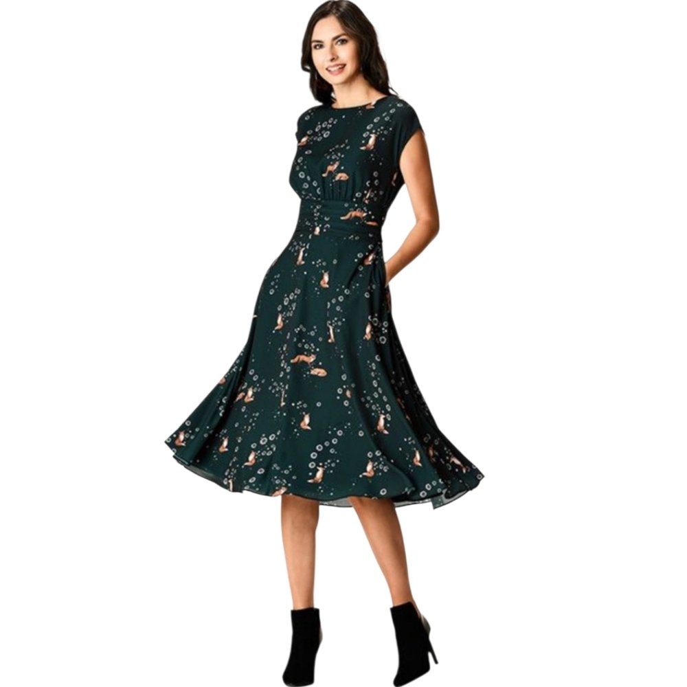 Wayward Fancies by eShakti Green Fox‎ Print Dress Size XS